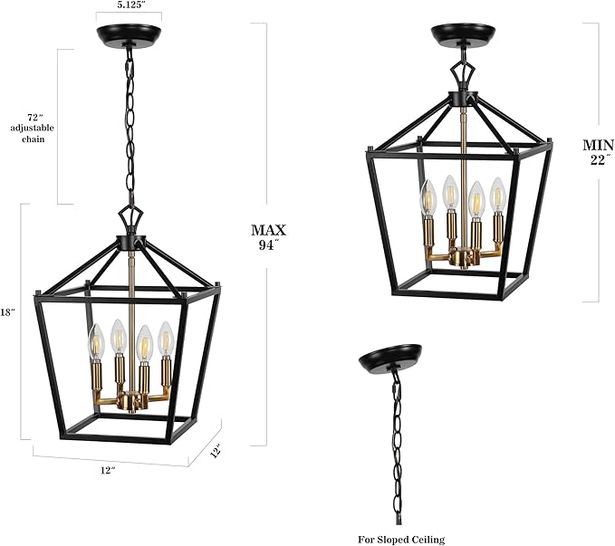 JONATHAN Y 12" Oil Rubbed Bronze/Brass Gold Lantern Pendant Light, 1-Light Pagoda Style Metal Cage Farmhouse Hanging Ceiling Fixture for Kitchen Island, LED Bulb Included (JYL7436D)