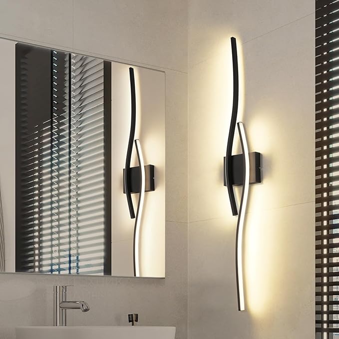Modern LED Vanity Light with Remote Control, Modern LED Bathroom Light Fixture, Bathroom Vanity Light Fixture Over Mirror, 39.4 inch Black Wall Sconce Lighting