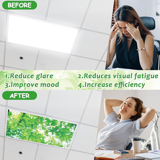 8 Pcs Fluorescent Light Covers with 80 Magnets Decorative for Classroom Ceiling Light 4 x 2 Ft Magnetic Light Covers Filter Easy Install for Office Hospitals & Home Drop Ceiling Supplies (Green Leaf)