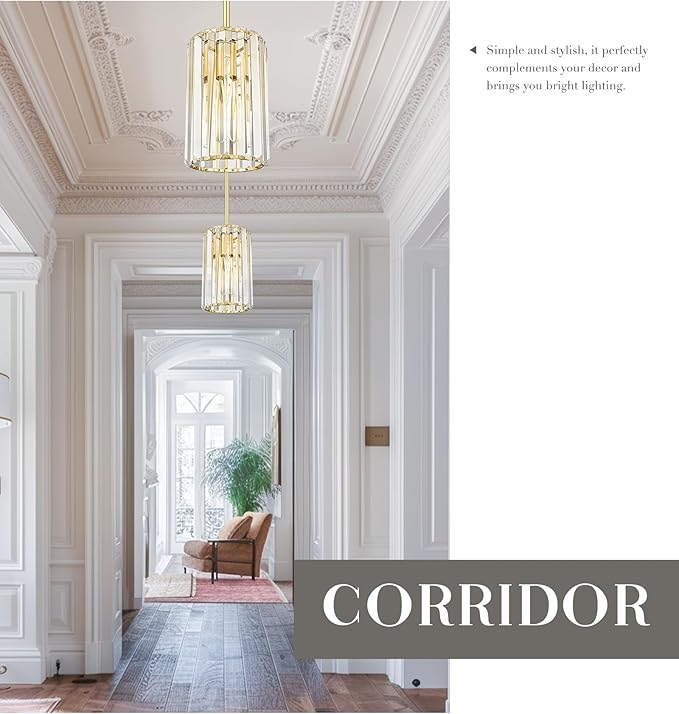 Crystal Pendant Lights, Hanging Light Fixture with Polished Gold Finish, Modern Mini Chandelier, Pendant Lights Kitchen Island Dining Room Bedroom, PL5510-1P-PG