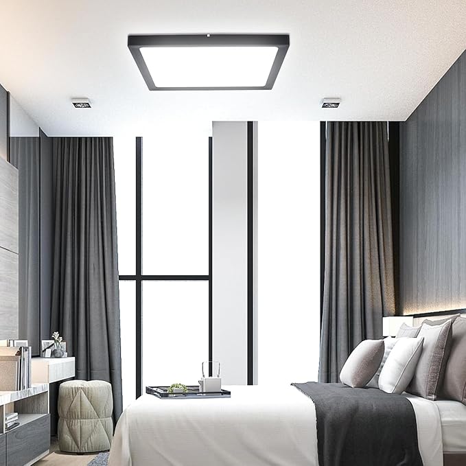 2Pack 12inch Square Black 3200LM LED Flush Mount Ceiling Light,28W White 6000K Slim Surface Mount Ceiling Light Fixture for Kitchen Bedroom Living Room