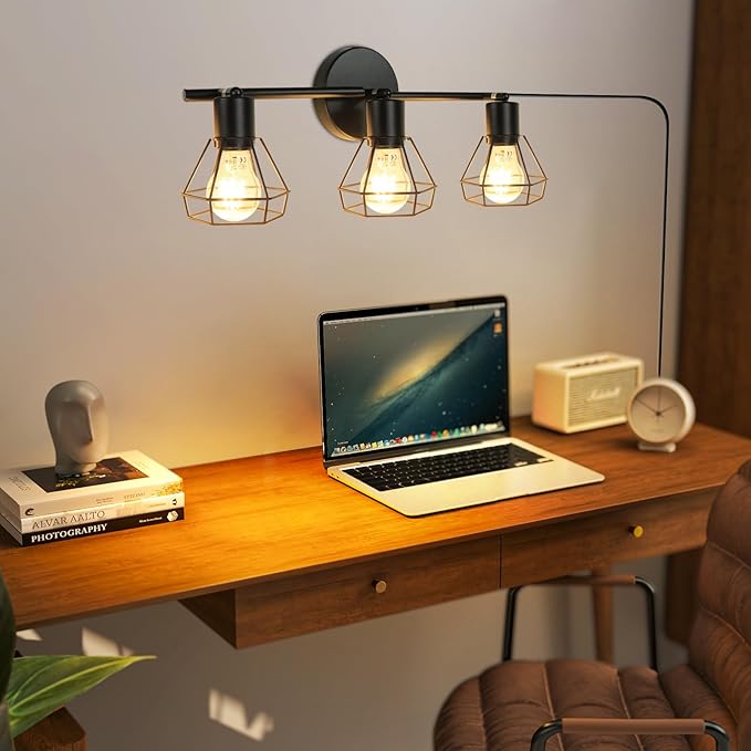 3-Light Plug-in Track Lighting with Rotatable Heads, Plug in Ceiling Light with 16.4ft Power Cord & Switch, LED Spotlight for Kitchen Cabinet Living Room Artwork, E26 Socket (Bulb Not Included)