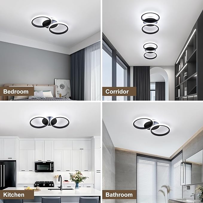 ElDISUNY Modern LED Ceiling Lights, 30W Black Ceiling Lights Fixture for Kitchen, Close to Ceiling Lights for Hallway Bedroom Dining Room, Cool White Light 6000K(Black)