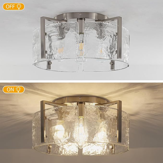 18.5'' Modern Brushed Nickel Semi Flush Mount Ceiling Light, Hallway Light Fixtures, 4-Light Glass Ceiling Lights for Entryway Kitchen Dining Room Foyer Bedroom Living Room Bathroom Lighting Fixtures