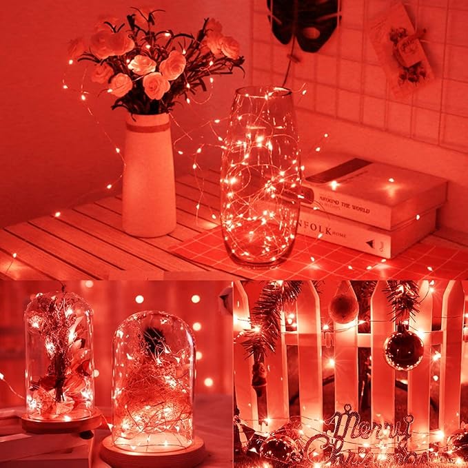 Yiaht 12 Pack Fairy Lights Battery Operated String Lights 7 Feet 20 Led Waterproof Christmas Lights Silver Wire Firefly Starry Moon Lights for Bedroom Red