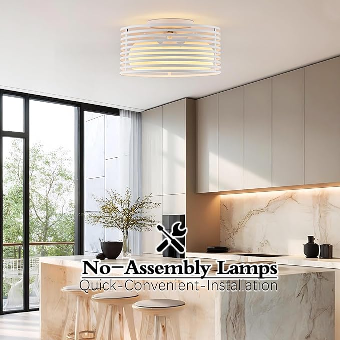 Modern Industrial Semi Flush Mount Ceiling Light, 3-Light White Farmhouse Ceiling Light Fixture with Glass Shade, Hallway Lighting Fixture for Kitchen, Bedroom, Bathroom, Foyer, Laundry room 12.79in