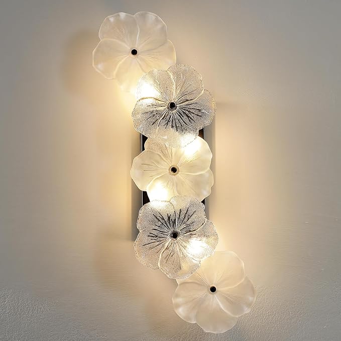 Black Wall Sconce Light 4-Light Modern Sconces Wall Lighting Fixtures with Flower Glass Shade Indoor Bathroom Sconce Wall Lights for Bedroom Living Room Hallway, G9 Base