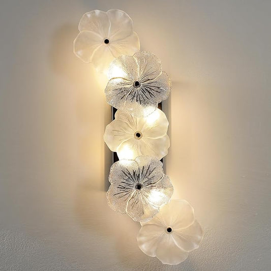 Black Wall Sconce Light 4-Light Modern Sconces Wall Lighting Fixtures with Flower Glass Shade Indoor Bathroom Sconce Wall Lights for Bedroom Living Room Hallway, G9 Base