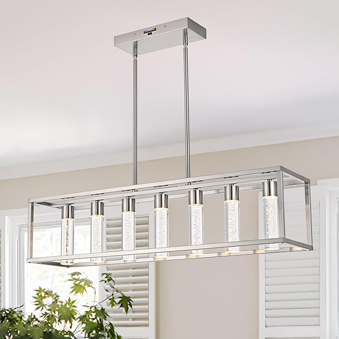 MELUCEE Modern LED Pendant Lights, 7 Lights 35W Dimmable Chandelier 3000K-6000K 5 Adjustable Color Temperature, Kitchen Island Lighting for Kitchen, Dining Room, Billiard Room, Adjustable Height