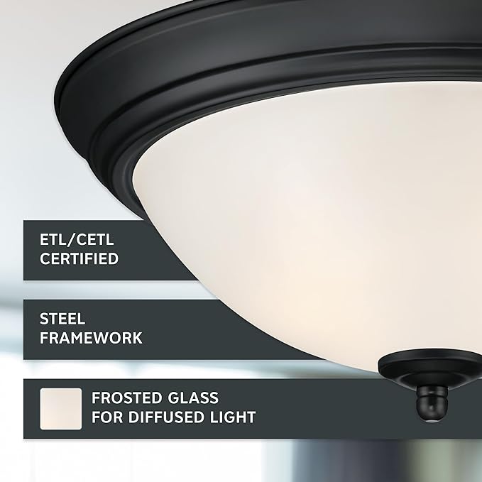 Designers Fountain Flush Mount Ceiling Light, 2-Pack, 13 Inch Frosted Glass Lighting Fixture for Kitchen, Bedroom, Bathroom, and Hallway, LED Bulbs Not Included, Matte Black