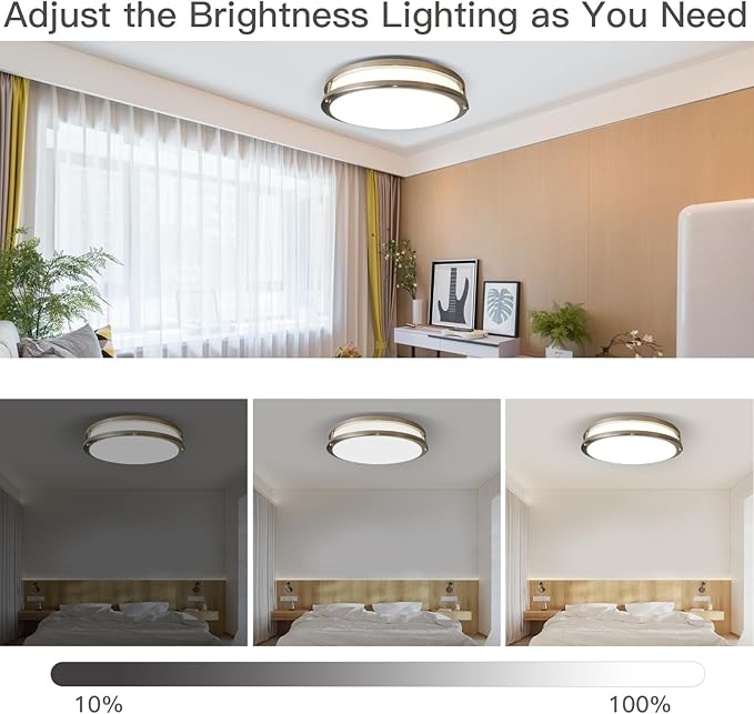 2Pack 10inch LED Ceiling Light Fixtures, 24W 2400LM Flush Mount Light Fixture, Brushed Nickel Dimmable Light Fixture 5000K, Ceiling Lamp for Hallway Bathroom Kitchen