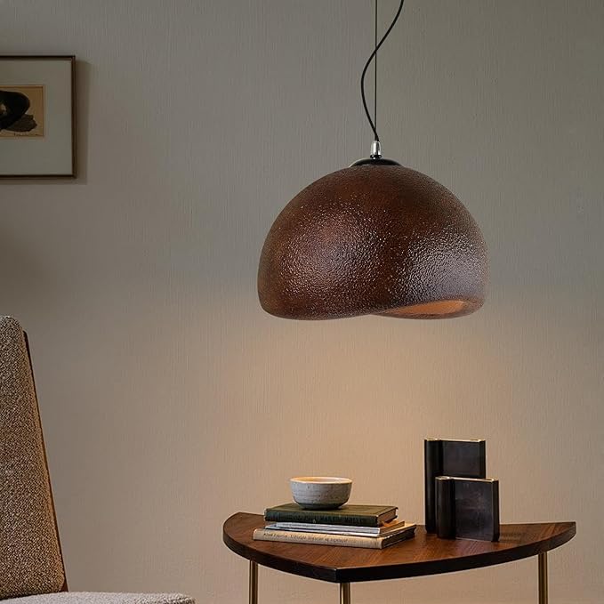 JAYMP Dark Brown 15.7" Wabi Sabi Pendant Light for Dining Room Kitchen Island Farmhouse Hanging Lamp E26 Base Japanese Style Bird Nest Shape Lighting Fixture 40cm/15.7in