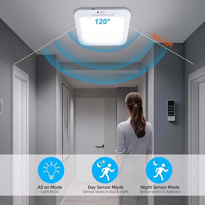 DAMI Rechargeable Ceiling Light with Remote 2 Pack, 4000mAh Battery, Motion Sensor Indoor Shower Light, Dimmable & 3 CCT (3000K/4500K/6500K), Timer for Closet, Hallway, Bathroom, Patio