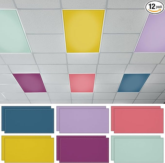 QOUBAI 12PCS Fluorescent Light Covers, 4 x 2 Feet Magnetic Light Cover Fluorescent Lights Shade Panel Positive Inspirational Ceiling Lights Filters for Office Classroom Drop Ceiling Purple Colorful
