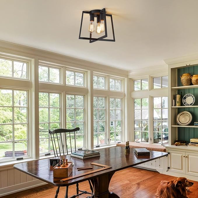 3-Light Ceiling Light Fixture,Modern Black Semi Flush Mount Chandelier,Farmhouse Industrial Ceiling Lighting for Kitchen Dining Room Bedroom Living Room Entryway Hallway Foyer