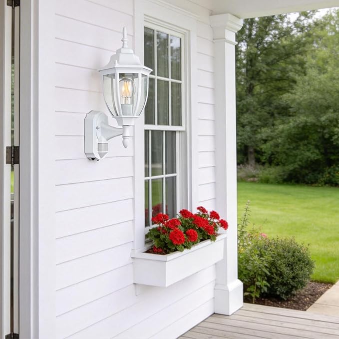Porch Lights Outdoor Motion Sensor Wall Sconce Anti-Rust Aluminum, Exterior Outdoor Wall Lights Dusk to Dawn Porch Light Fixture Wall Mount for House Outside Patio 2Pack White