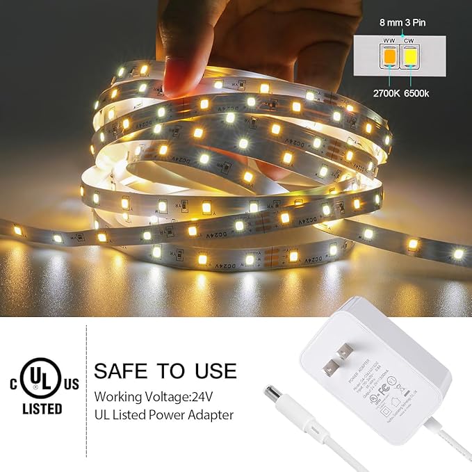 Wefomey White LED Strip Lights, 100ft Dimmable Bright 24V Led Tape Light with Remote and App Control, 2700K-6500K White 1800 LEDs Lights for Bedroom, Kitchen, Ceiling (2 Rolls of 50ft)