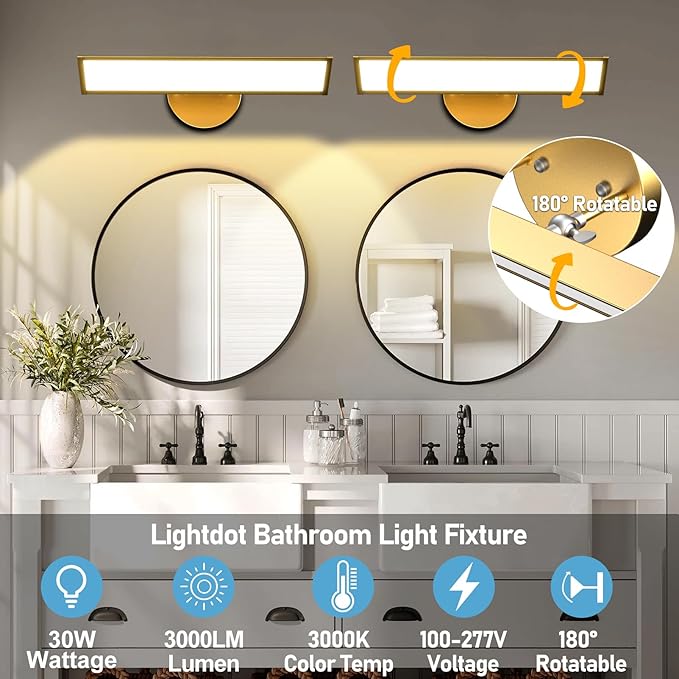 Lightdot 180° Rotatable Light Panel Bathroom Vanity Lights - 17.7IN Adjustable LED Bathroom Light Fixture, Wall Mounted Illumination for Living Room, Shower Mirror, Dressing Table-G0508