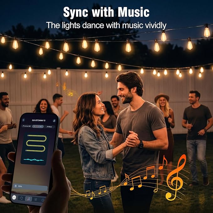Outdoor String Lights 100FT, APP & Remote Control Dimmable Patio Lights, Plug in LED String Lights with Timer, Waterproof Backyard Pergola Garden Party Decor