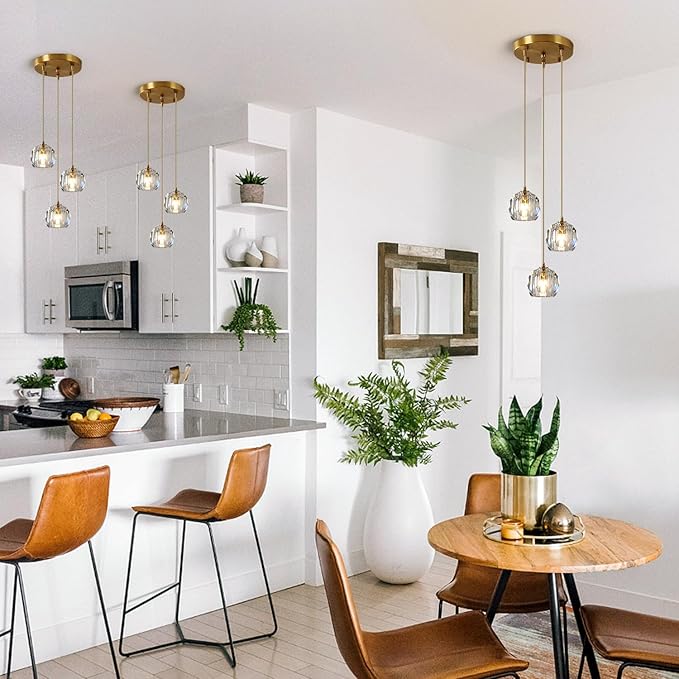 3-Light Cluster Pendant Lighting Crystal Chandelier Gold Hanging Pendant Light Fixture Mid Century Modern Multi Light Pendant Lighting for Dining Room Kitchen Island Bedroom