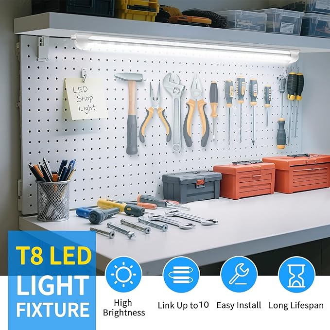 CNSUNWAY 2FT LED Shop Light, 20W 3000LM, 5000K Daylight T8 LED Light Fixture, V Shape, High Output, Linkable Shop Lights for Room, Garage, Workshop, Under Cabinet, ETL Listed (2 Pack)