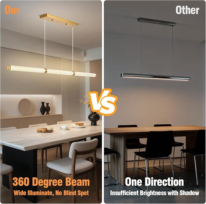 59" LED Linear Pendant Light, Dimmable Kitchen Island Light with Remote Control, Modern Linear Chandelier for Dining Room and Kitchen, Adjustable Height, 3000K–6500K