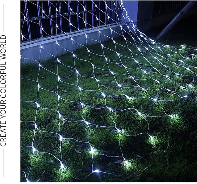 woohaha Outdoor Christmas Net Lights, 9.8FTx6.6FT 192 LED Plug-in Mesh Lights with 8 Lighting Modes, Connectable Light for Bush Christmas Garden Tree Holiday Wedding Party Decor, Cool White