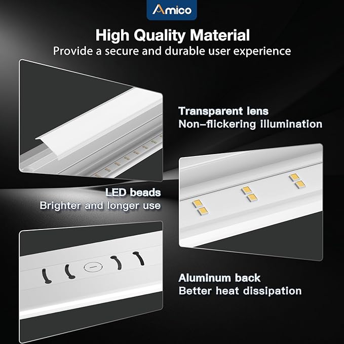 Amico 1 Pack 4FT LED Wraparound Light with 5CCT Selectable, 3500K/4000K/5000K/6000K/6500K, 30/40/50W, 6500LM Super Bright Flush Mount 4 Foot Office Ceiling Light for Kitchen Garage
