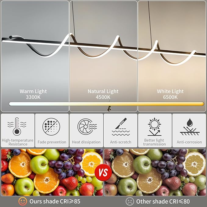 Pendant Lights, 3300k-6500K Adjustable Color Temperature Hanging Pendant Lighting, 56.29" Chandelier Dimmable with Remote Control, Aluminum Island Lighting Lamp Fixture for Dining Room,Office Bar