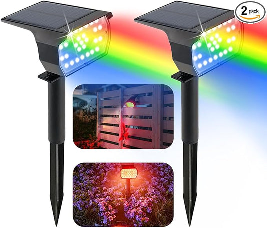 Sublume Solar Color Changing RGB Spot Lights Outdoor, 2 Pack Outdoor Solar Lights, 2-in-1 Stake & Strap Mounted, IP65 Waterproof, Solar Landscape Powered Lights Garden Pathway