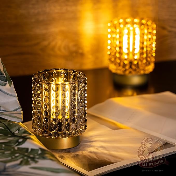 Battery Operated Lamp with Timer, Mini Crystal Table Lamps for Home Decor, Small Cordless Lamp for Areas No Outlets, Glass Battery Powered Lamps for Entryway, Bedroom, Bathroom, Shelf, Corner (2 Grey)