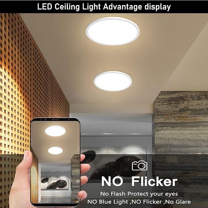 4Pack 2800LM Flush Mount LED Ceiling Lights,White 24W Slim Ceiling Light Fixture Round Day White 6000K Thin Round Flat 9Inch Ceiling lamp 120V Surface LED Ceiling Light 250W Equivalent