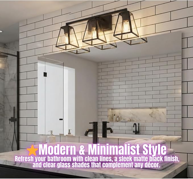 LYTIO Bathroom Light Fixture 24 Inch 3 Light Bath Vanity Light with Clear Glass Shades Wall Lamp for Mirror Living Room Hallway Cabinet 100W