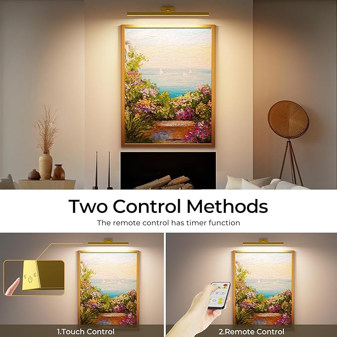 Afyuol Picture Lights for Wall, Battery Operated Picture Light 24in Gallery Light for Paintings CCT Dimmable Recharging Battery Wall Light with Remote Control for Living Room Gallery Dartboard
