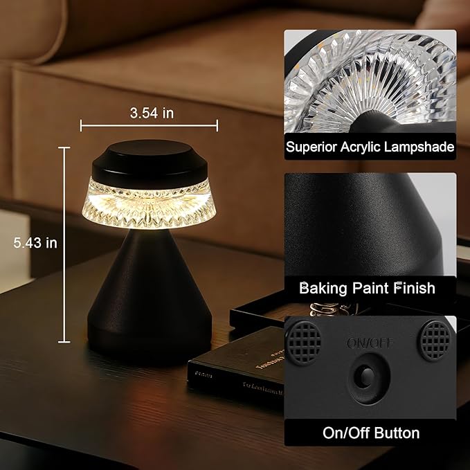 Rechargeable Cordless Table Lamp, Battery Operated Table Light | 3 Color | Stepless Dimming, for Bedroom, Cafe, Camping, Bar, Dining Table, Restaurant (2 Pack)