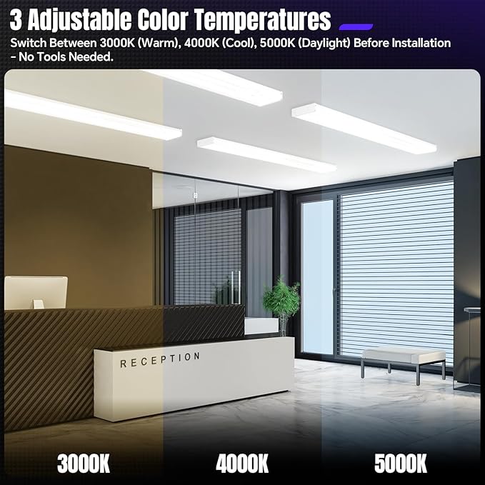 4FT LED Wraparound Light 75W/65W/55W, 8250lm/7150lm/6050lm, 3000K/4000K/5000K 4 Foot LED Wrap Light Fixture, Flush Mount for Garage Workshop, Fluorescent Light Replacement Office, ETL 4 Pack