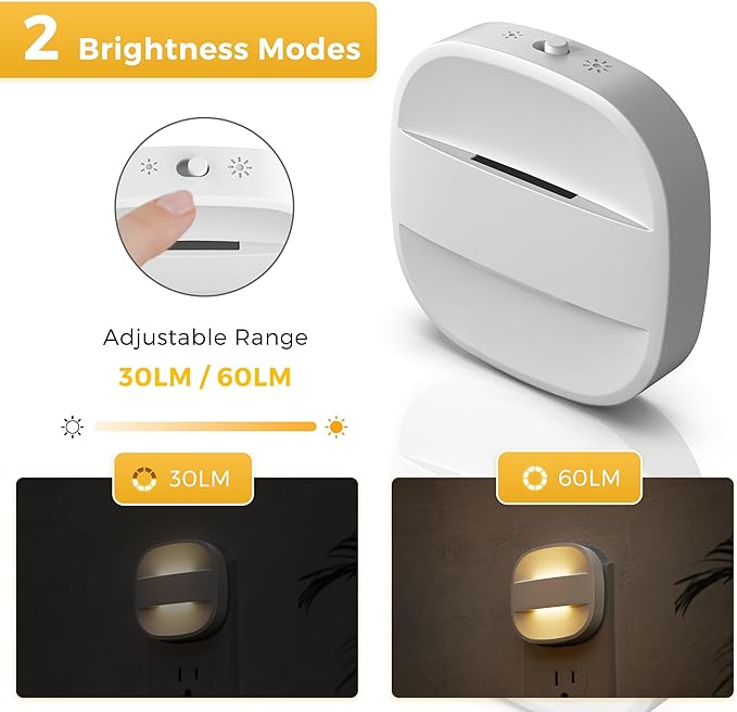 L LOHAS LED Night Lights Plug into Wall, Foldable Night Light with Dusk to Dawn Sensor, 2 Brightness Level, Ideal Nightlight for Bathroom, Hallway, Kitchen, 3000K Soft White, 4 Pack