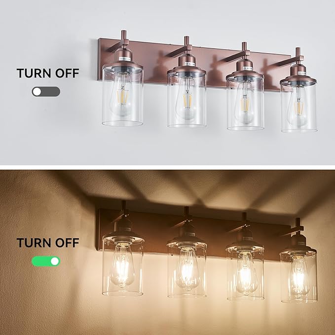 Lanhall 4-Light Bronze Bathroom Light Fixtures Over Mirror, Modern Bathroom Vanity Light with Clear Glass Shade, Wall Sconce for Bathroom Hallway Cabinet Bedroom