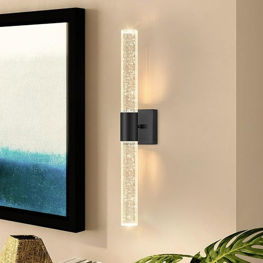 Brushed LED Wall Sconces LED Warm Light Interior Glam Crystal Wall Light Hardwired Black