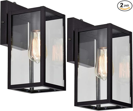 MICSIU 2 Pack Dusk to Dawn Outdoor Wall Lights, 11.25 Inch Black Exterior Wall Mount Lantern with Clear Glass, Modern Farmhouse Outside Porch Lights for House Garage Doorway, E26 Base 100W Max