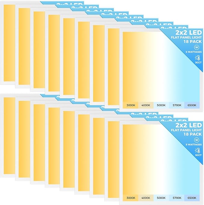 AIKVSXER 18 Pack 2x2 LED Flat Panel Light, Recessed Drop Ceiling Light Kitchen Lighting Fixtures,Bright 6500LM,0-10V Dimmable,Switchable 3000K/4000K/5000K/5700K/6500K, 30W/35W/40W/45W/50W