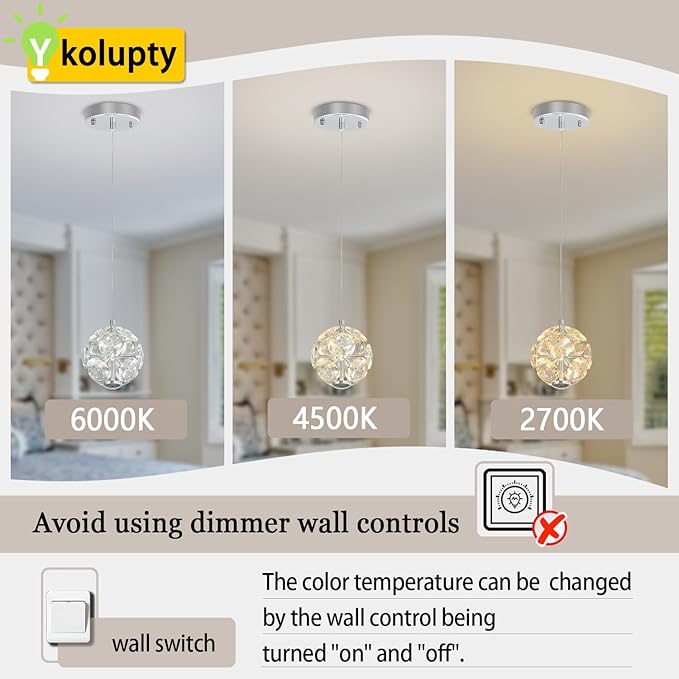 ykolupty Pendant Lights Kitchen Island Crystal Globe Chandelier LED Silver Island Light Crystal Pendant Light for Dining Foyer Entrance