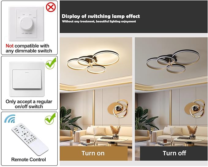 Ganeed Dimmable LED Ceiling Light Modern 4 Rings Ceiling Lamp with Remote Control,60W Gold Flush Mount Ceiling Lights for Living Room, Bedroom, Kitchen, Corridor, Dining Room,Office 3 Color