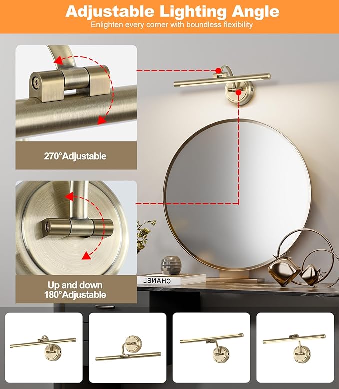 Tassuowell Picture Light for Wall, Battery Operated Art Light, Picture Frame Light with Remote & Timer, Cordless Wall Light with 3 Colors Modes for Pantings, Photo Gallery(Antique Bronze, 15.7inch)