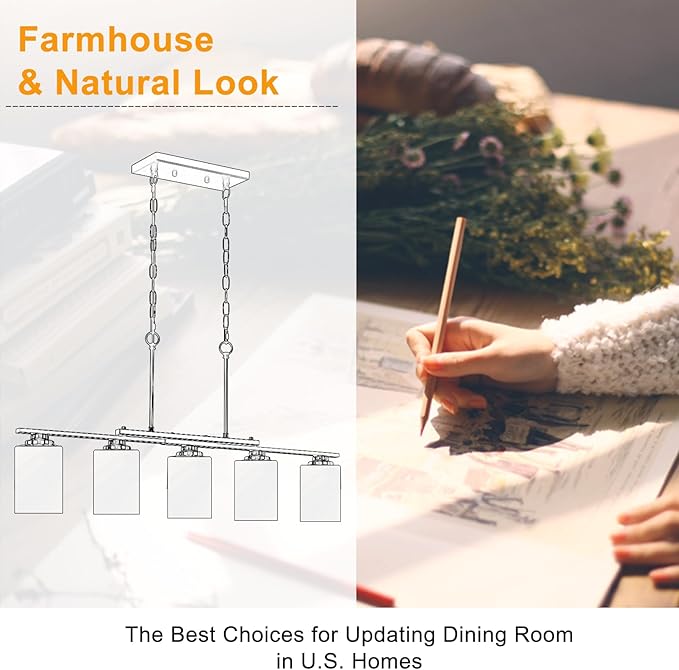 34" Dining Room Light Fixture/Chandelier Over Table, 5-Light Black and Gold Kitchen Island Lighting with Clear Glass Shade, Modern Hanging Pendant Lights Fixture for Kitchen Island Dining Room
