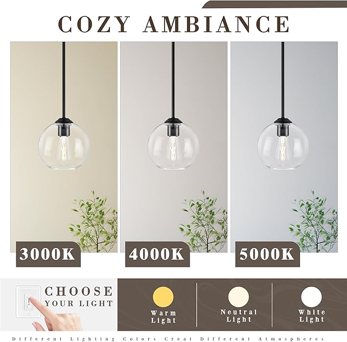 7 Inch Matte Black 2-Pack Modern Pendant Lights Kitchen Island Mid Century Modern Pendant Light Fixtures with Clear Glass Globe Modern Hanging Pendant Light for Bathroom Foyer （Bulb Incl）