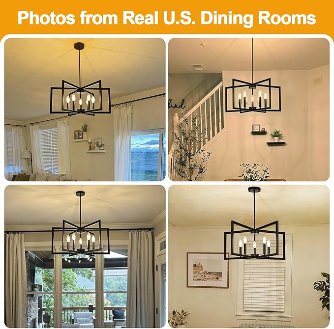 25" Modern Matte Black Chandelier for Dining Room, No Assembly Required Black Dining Room Light Fixture Over Table, Industrial Metal Hanging Pendant Lights Fixture for Kitchen Island, Entryway, Foyer