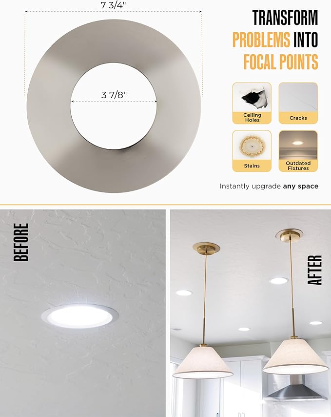 The Can Converter R56 Recessed Can Light Conversion Kit w/ 7"¾ Flat Ceiling Medallion - Home Improvement for 5" & 6" Cans, Converter Kit for Ceiling Fan & Light Fixture, UL Certified, Polished Chrome