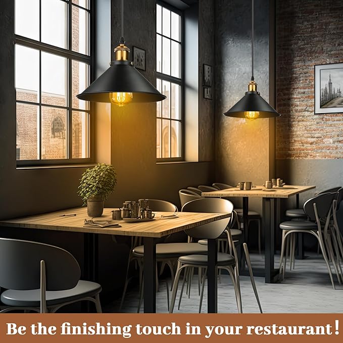 Retisee 6 Pieces Industrial Pendant Lights E26 E27 Base Farmhouse Lampshade for Hanging Light Vintage Metal Shade Fixtures Barn for Kitchen Dining Room Home Bar Foyer(Black)