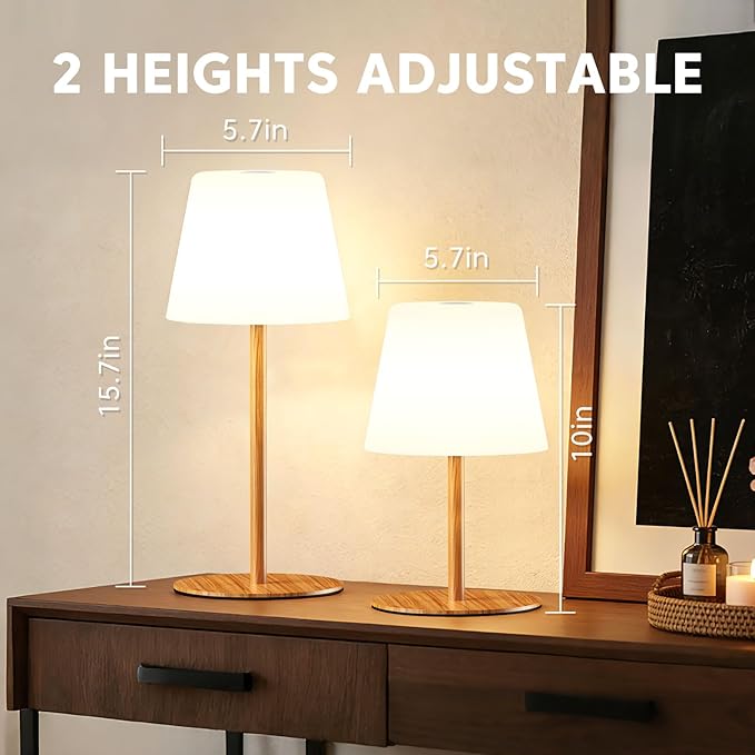NEEZUKAR Cordless Table Lamp for Bedroom,Rechargeable IP65 Waterproof Shower Lamp with Battery Operated, Touch Dimmable LED Desk Light for Bathroom,Kitchen,Outdoor Patio (Wood Grain)